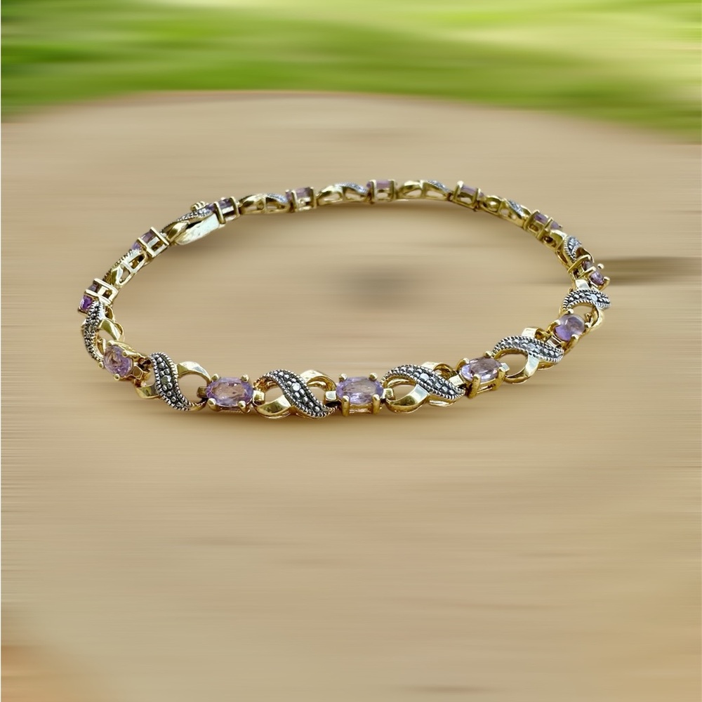 Gold Tone over Sterling Silver Amethyst and Diamond Accent Infinity Bracelet